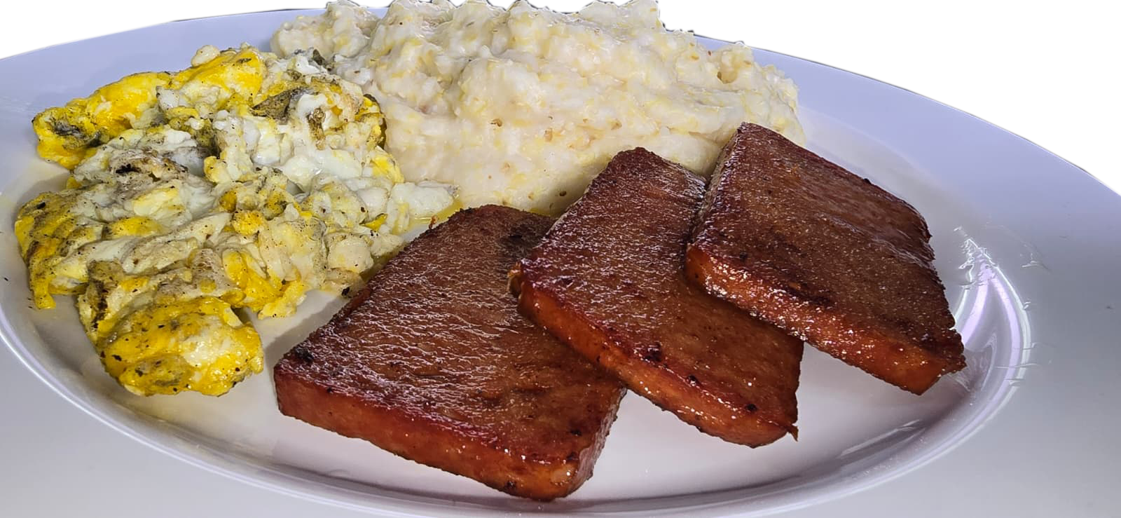 Turkey Spam, grits and eggs